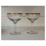 Set of (2) Contemporary Lenox Laurent Crystal Gold Rim Champagne Glasses…..5” tall