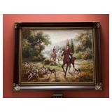 Extraordinary and beautifully framed oil on canvas print depicting a traditional English Fox Hunt scene…..59 x 47
