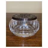 Gorham Crystal vanity jar with floral design silverplate lid….2-1/4” tall