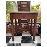 Antique American Marble Top Single Drawer Side Table with Turned Legs and casters…..23-3/4 x 18 x 28