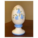 Vintage Handpainted Fenton Satin Porcelain Egg with Bluebells…..Signed By C. Ash….3-1/2” tall