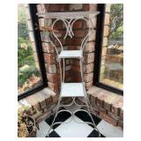 Vintage white metal 3-tiered plant stand…..15-1/2 x 10-1/2 x 42-3/4 tall