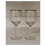 Set of (2) Contemporary Lenox Laurent Crystal Gold Rim Wine Glasses…..7” tall