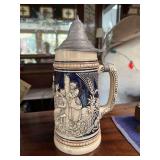 Vintage German Stoneware Stein with pewter lid…..10-1/2” tall…..chip around bottom edge
