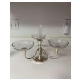 Vintage Sheffield silverplate candelabra with a glass epergne bowl attachment