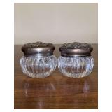 Matching pair of small cut glass vanity jars with sterling lids…..1-3/4” tall