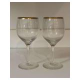 Set of (2) Contemporary Lenox Laurent Crystal Gold Rim Wine Glasses…..7” tall