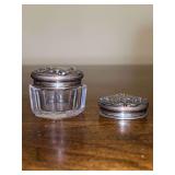 Very small vanity jar with sterling lid and matching sterling lid without the jar…..7/8” tall