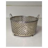 Sterling Silver Pierced Bottle Basket with glass insert…..5”D x 3” tall…..weight of basket is 130 grams