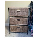 Very nice wrought iron base 3-drawer side table/craft supply table…..16 x 10-1/2 x 21-1/2 tall