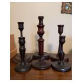 Grouping of (8) wood candlesticks…..sizes range from 7-12” tall…..2 more were added so please see last pic