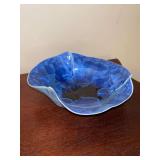 Very nice blue signed Mimi Dann wavy pottery bowl…..6-1/4”D x 2” tall