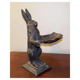 Vintage Cast Bronze/Iron Standing Rabbit Figurine brass Shell Tray…..8” tall