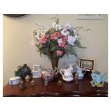 Great grouping of various size/style home decor (see descrip)…..includes ceramic, porcelain, resin, brass, wood and more….. signed Hallmark Marjolein Bastin Resin Wheelbarrow