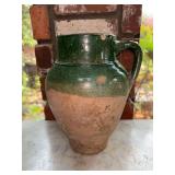 Green drip glaze stoneware pitcher…..11-1/2” tall