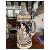 Vintage German Stoneware Stein with pewter lid…..10-1/2” tall