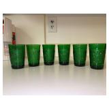 Set of (6) Vintage MCM Anchor Hocking Forest Green Sandwich Juice Glasses…..3-3/4” tall