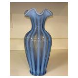 Fenton Periwinkle Blue Spiral Optic Overlay Vase - 11" tall