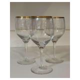 Set of (3) Contemporary Lenox Laurent Crystal Gold Rim Wine Glasses…..7” tall