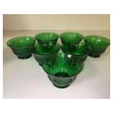 Set of (7) Vintage MCM Anchor Hocking Forest Green Sandwich Glass Footed Sherbet Bowls…..3-1/2”D x 2-1/2” tall