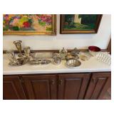 Great selection of silverplate items…..mint julep cups (S monogram), Covered butter dish, lidded sugar bowl and more