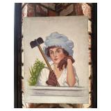 Signed (P.R. Hartman) wrapped oil on canvas of lady gardener…..18 x 24