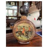 Collectible Italian Leather Decanter depicting Horseback Hunting Scene…..9-1/2” tall