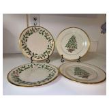 Set of (2) LENOX Holiday 8” Salad Plates from the Dimension Collection and (2) LENOX Holiday Tree Gold from the Dimension Collection