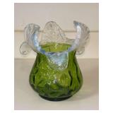 Wilhelm Kralik Art Nouveau Bohemian Czech Opalescent Glass Floriform Vase…..there is what appears to be a crack in the bottom but it is in the design…..6-1/2” tall