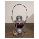 Vintage ADLAKE KERO B&O Railway Lantern with red globe and (2) DANGER packets attached (could not find any info about them)