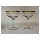 Set of (2) Contemporary Lenox Laurent Crystal Gold Rim Champagne Glasses…..5” tall