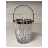 Vintage Cristal D’Arques cut crystal ice bucket with silverplate rim and handle…..4-1/2” tall