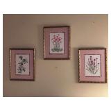 Grouping of (3) nicely framed and matted floral prints….. 9 x 10-3/4