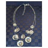 Chico’s Silver Tone Multiple Strand Hammered Stones Necklace