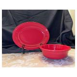 NIB Homer Laughlin Fiesta Ware 2-pc companion set - 1 medium veggie bowl and 1 (11-5/8”) oval platter…..SCARLET 863 326