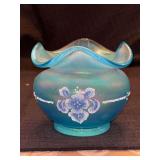 Fenton 90th Anniversary Celeste Blue Celebration satin glass vase…..3-3/4” tall
