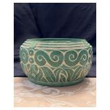 Vintage and Rare Claire Burke Green Pottery Bowl….5-1/2”D x 4” tall