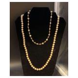 Very nice single strand of pearl-like beaded necklace and short Oscar de la Renta pearl/beaded necklace