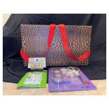 Grouping of Christmas essentials…..leopard print hard shell gift box from Chico’s, new gift wrap essentials, adhesive hooks, ￼3 small rolls of ribbon
