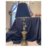 Vintage brass base Stiffel table lamp with black gold lined shade……36-1/4” tall