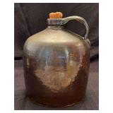 Vintage brown glazed stoneware jug with cork stopper…..8” tall