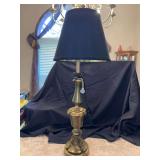 Vintage brass base Stiffel table lamp with black gold lined shade……36-1/4” tall