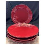 Set of (4) Crate and Barrel Carmen Red Rustic Freeform Dinnerware Plates…..11-1/2” diameter and (1) Casual Images by Lenox dinner plate