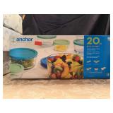 NIB 20-piece Anchor Hocking Glass Storage Bowl Set
