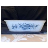 Vintage Glass Bake Milk Glass Jeannette Blue Onion 1-1/2 Qt Loaf Pan