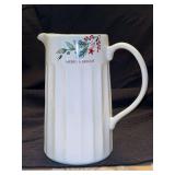 St. Nicholas Square KRINGLE’s COTTAGE “Merry & Bright” ribbed pitcher…..8” tall