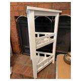 3-tiered white wood triangular shelf…..21-1/4 x 18 x 34 tall