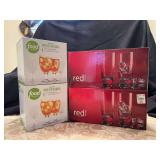 (2) boxes of 4-each 16.2oz Food Network Iced Tea Glasses and (2) boxes of 4-each 16oz Red Series Coolers