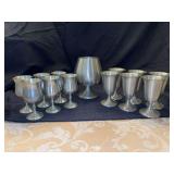 Set of (6) Selangor Pewter Wine Goblets (4.25” tall), set of (6) Josten’s Pewter wine glasses (4-1/2” tall) and (1) Josten’s Pewter Brandy Goblet (6” tall)