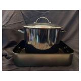 16 x 12-1/2 x 4 used but on like new condition roasting pan and NEW 12”D x 9-1/2 tall stock pan